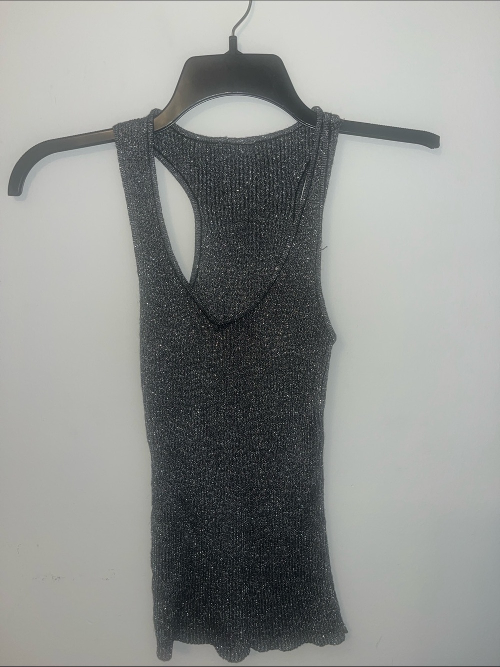 Sparkle Ribbed Racerback Tank Top - Silver Black